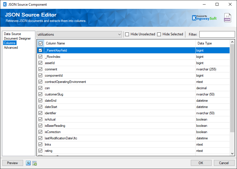 SSIS JSON Source - Columns